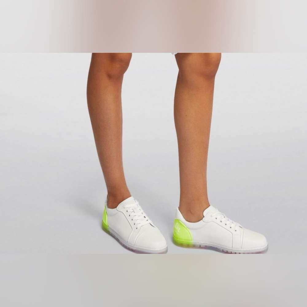 Christian Louboutin White and Neon Yellow Sneakers